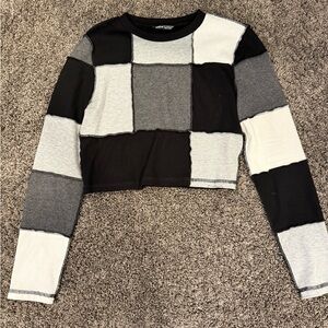 SHEIN Colorblock Crop Sweatshirt - Black, Gray, White